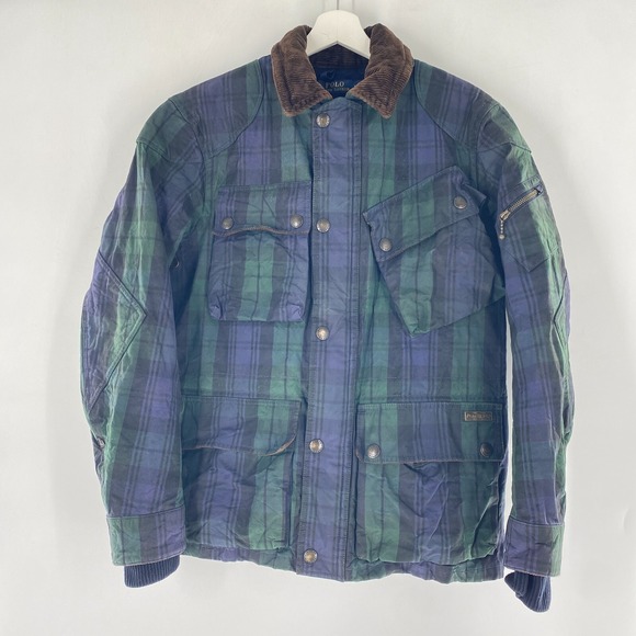 Polo Ralph Lauren Premium Oil Cloth Field Jacket Waxed Skin Tartan Plaid Sz M - Picture 1 of 14